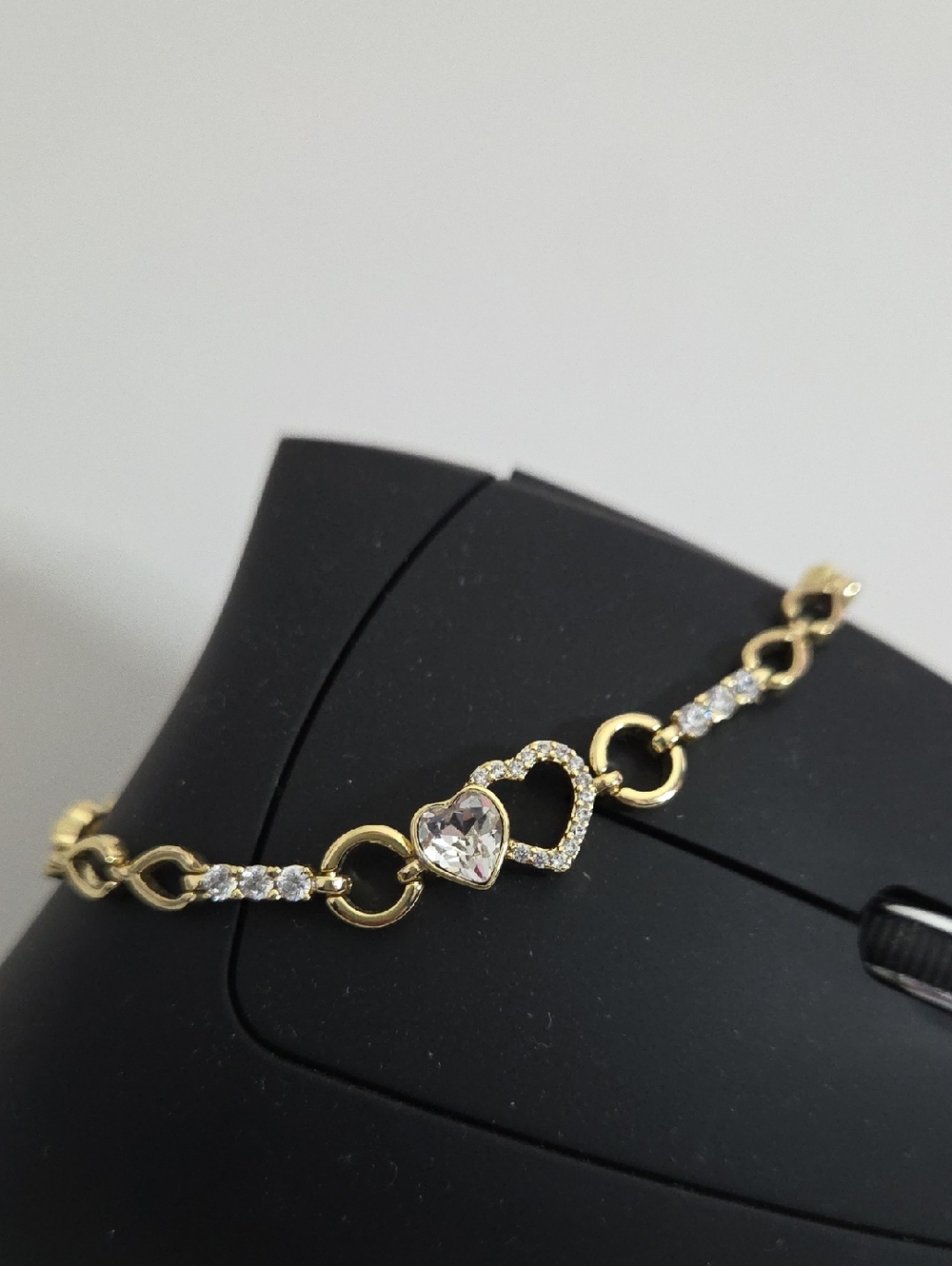 Delicate Gold Heart Bracelet with Clear Crystals